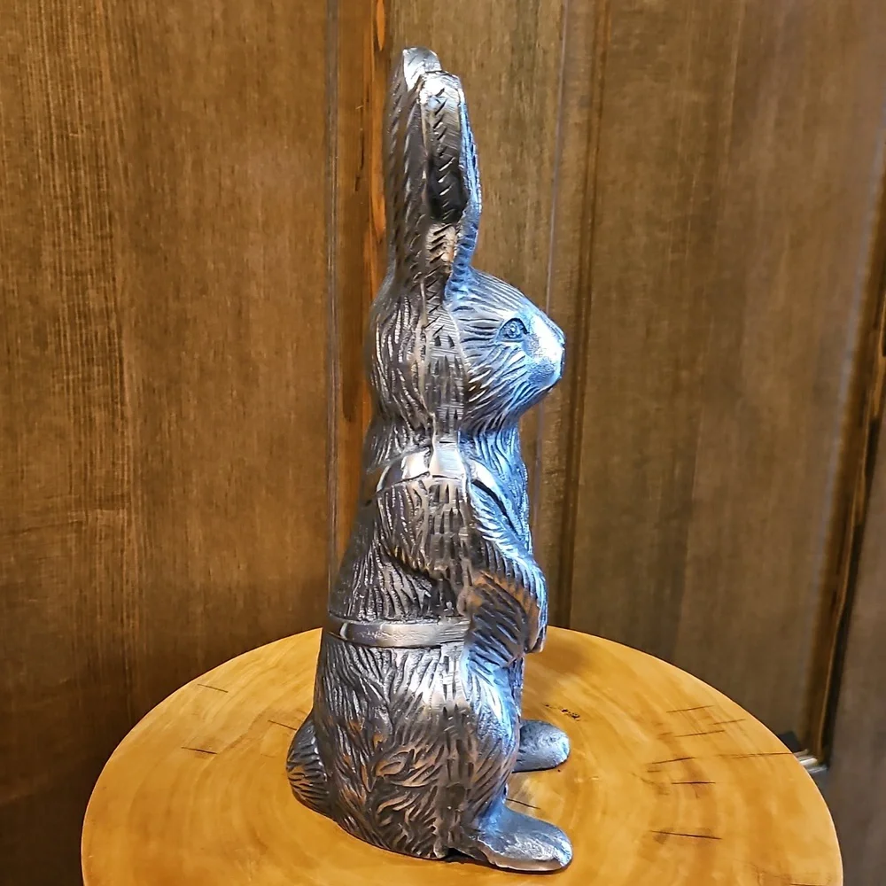 Silver Rabbit Sculpture 12.5" Tall Nice Hare Details - Picture 2 of 14